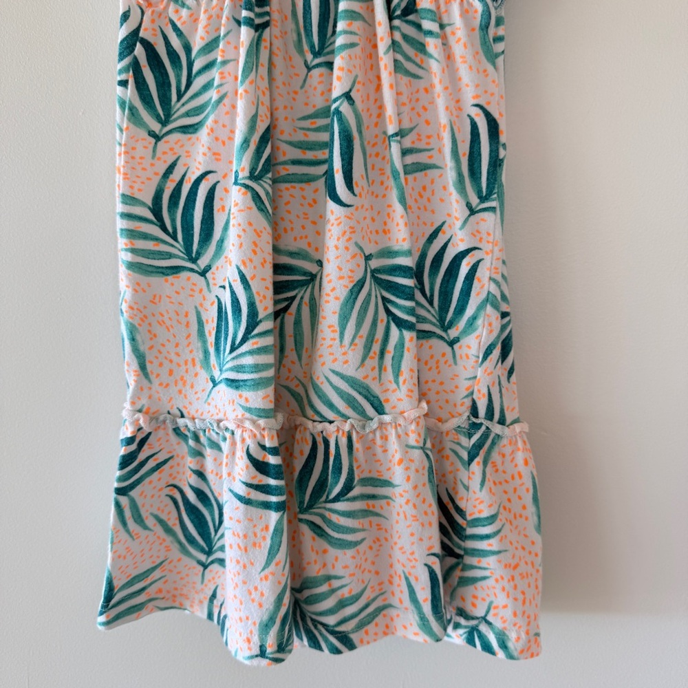 Zara Girls Tropical Palm Leaf Ruffle Tiered Summer Dress Green Orange 3-4Y - Picture 7 of 9